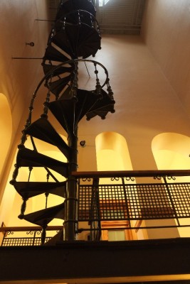 Spiral staircase into central tower.