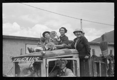 Miner's family on top of truck watching Labor Day contests, Silverton, Colorado. Photo courtesy Library of Congress.