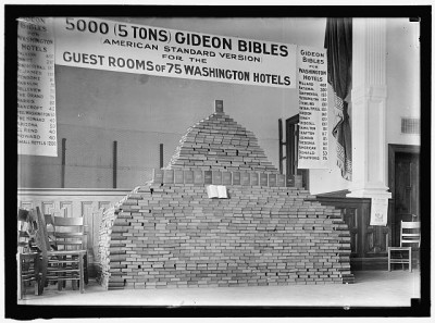 These 5000 Bibles are ready to go into hotels in Washington, D.C. in 1913. Courtesy Library of Congress.
