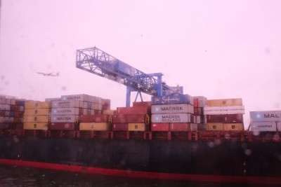 Loading Shipping Containers in Boston Harbor