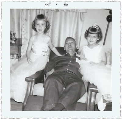 Here Emily (at right) and I pose with her daddy who was my Daddy Leland.