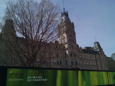 Quebec Parliament Building with Construction Barrier
