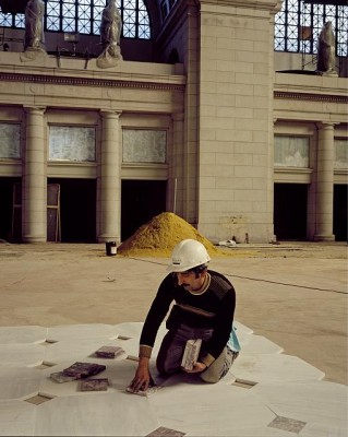 A craftsman lays tile during the 1980s restoration of Union Station in Washington, DC. Photographs in the Carol M. Highsmith Archive, Library of Congress, Prints and Photographs Division.