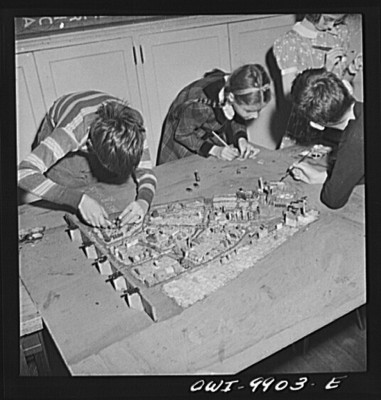 Children in New York City create a model of New Amsterdam, 1942.
