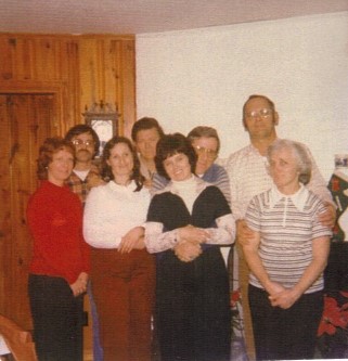 Aunt Charlene and Uncle Joel, Aunt Lavon and Uncle Billy, Aunt Nan and Uncle Jerry, Mama and Daddy, celebrate Christmas at my teenage home, c. 1969.
