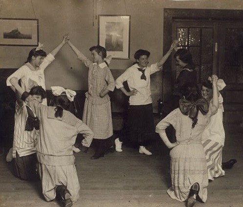 Working girls enjoy folk dancing at Fall River Massachusetts, in 1916.