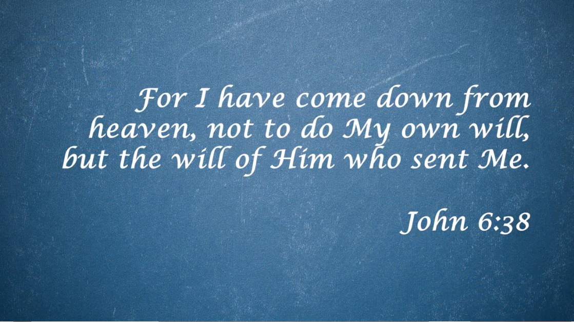 "For I have come down from heaven, not to do My own will, but the will of Him who sent Me." John 6:38